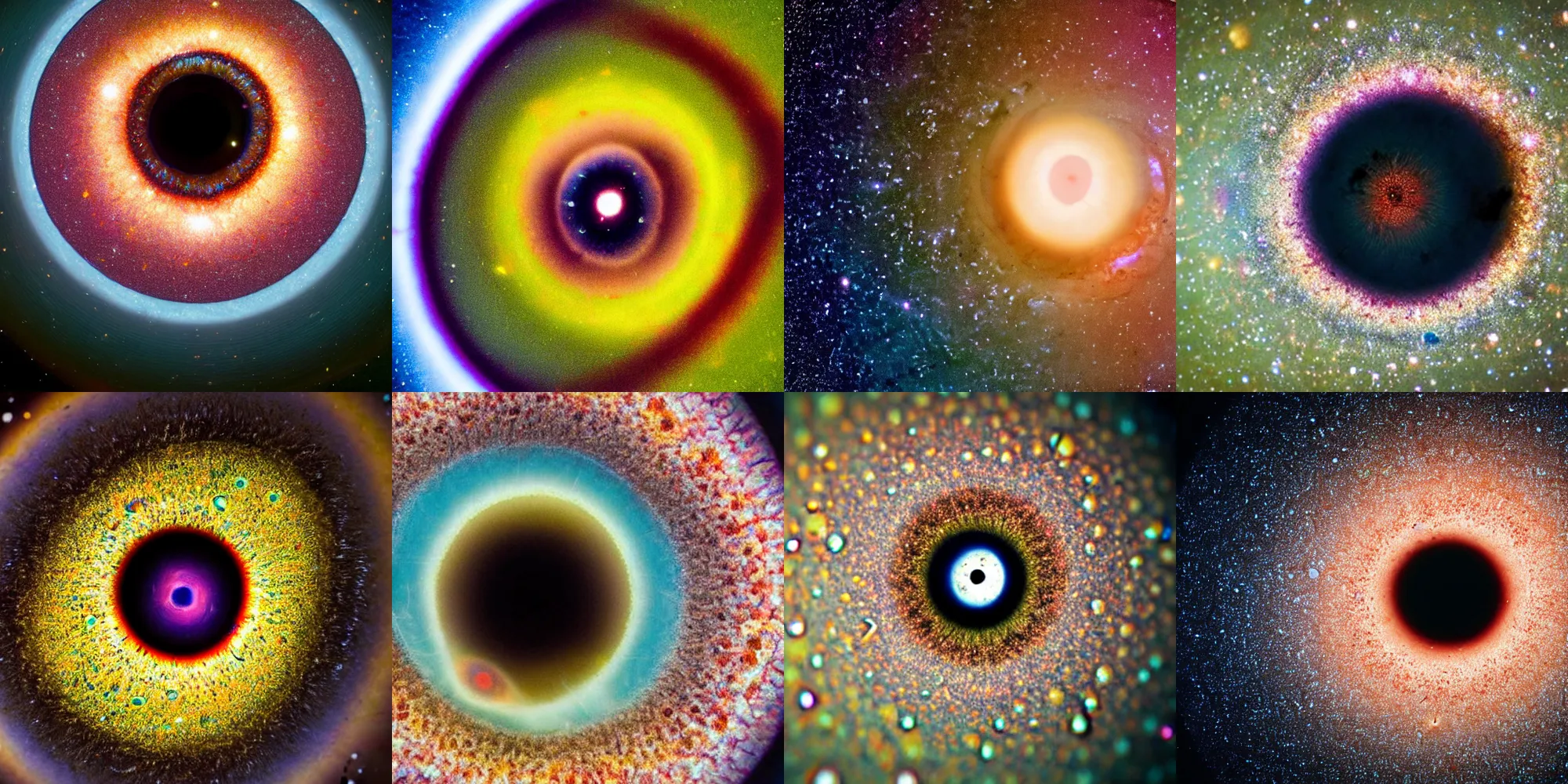 Prompt: extreme close-up photo of an eyeball containing a colourful galaxy