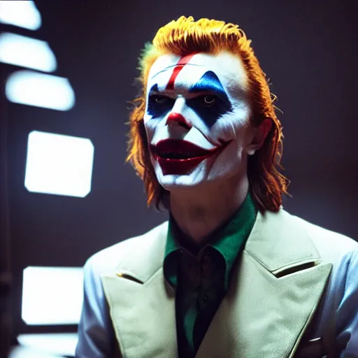 Image similar to awe inspiring David Bowie pkaying The Joker 8k hdr movie still dynamic lighting