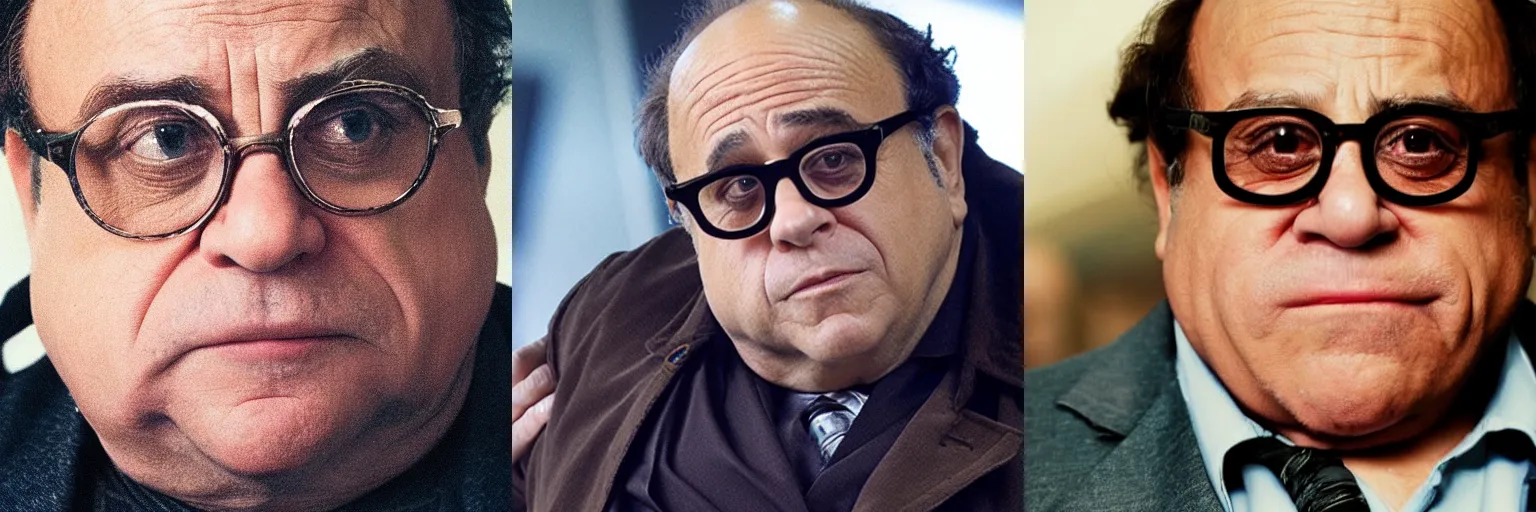 Prompt: close-up of Danny DeVito as a detective in a movie directed by Christopher Nolan, movie still frame, promotional image, imax 70 mm footage
