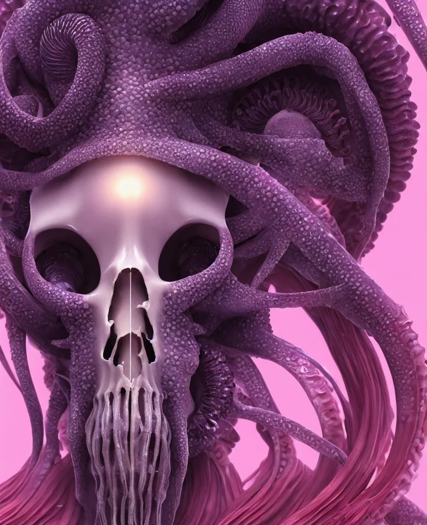 Image similar to goddess close-up portrait animal skull. jellyfish phoenix head, nautilus, orchid, skull, betta fish, bioluminiscent creatures, intricate artwork by Tooth Wu and wlop and beeple. octane render, trending on artstation, greg rutkowski very coherent symmetrical artwork. cinematic, hyper realism, high detail, octane render, 8k