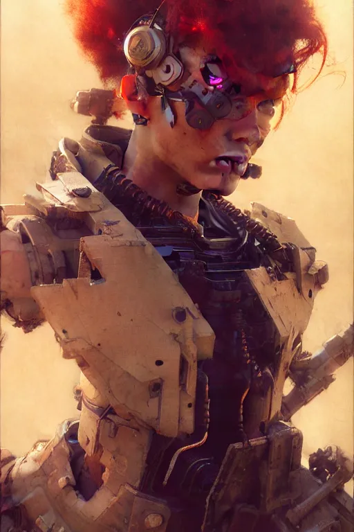 Image similar to full character portrait max mad cyberpunk, future tech solider girl character design, final fantasy face, painting by gaston bussiere, katsuya terada, nc wyeth, greg rutkowski, craig mullins, vermeer, trending on artstation, jeffery catherine jones