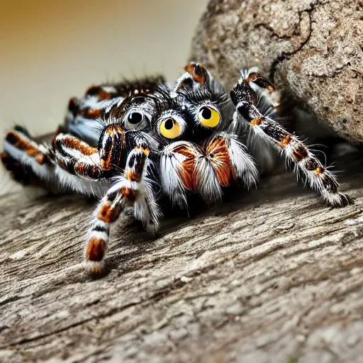 Image similar to jumping spider mixed with owl