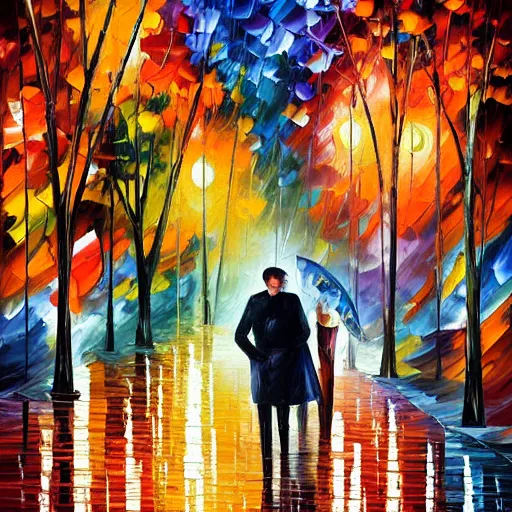 Image similar to a painting by leonid afremov and johannes itten