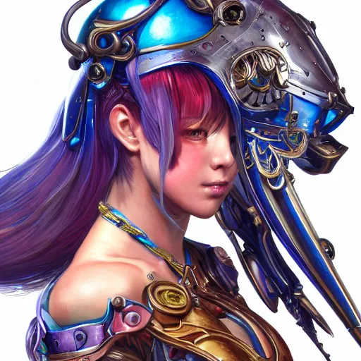 Image similar to studio portrait of lawful good colorful female holy mecha paladin absurdly beautiful, elegant, young sensual graceful woman, ultrafine hyperrealistic detailed face illustration by kim jung gi, irakli nadar, intricate linework, sharp focus, bright colors, matte, octopath traveler, final fantasy, unreal engine highly rendered, global illumination, radiant light, intricate environment