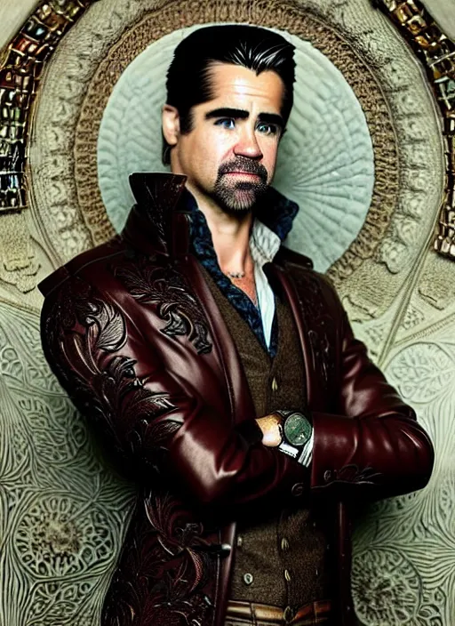 Prompt: colin farrell as a 2 1 st century aristocrat wearing boots, detailed face, d & d, wet, shiny, fantasy, intricate, elegant, hyper detailed, ultra definition, photoreal, artstation, unreal engine rendered, concept art, smooth, sharp focus, illustration, art by artgerm and greg rutkowski and alphonse mucha and garis edelweiss