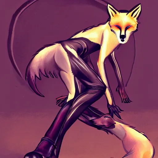 Image similar to fox wearing leather pants, fursona furry art artstation