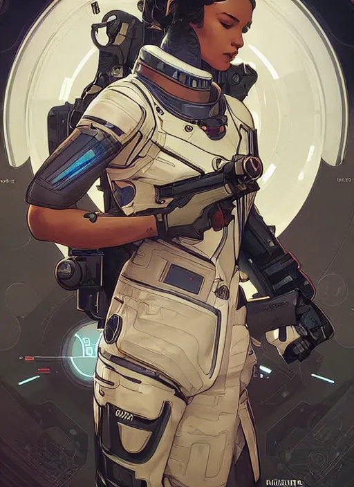 Image similar to symmetry! futuristic astronaut, apex legends, illustration, art by artgerm and greg rutkowski and alphonse mucha