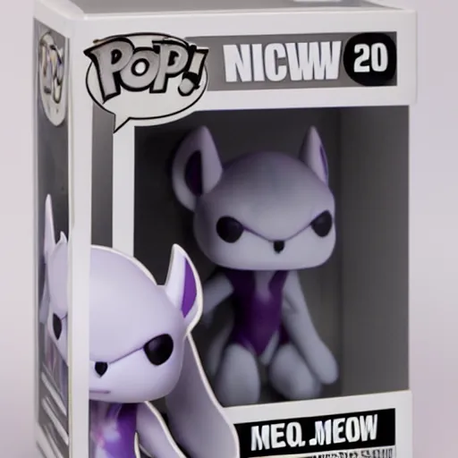 Prompt: A funko pop of Mewtwo