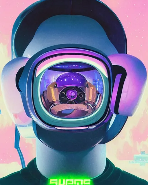 Prompt: silly sloth as future coder man looking on, sleek cyclops display over eyes and sleek bright headphoneset, neon accent lights, holographic colors, desaturated headshot portrait digital painting by dean cornwall, rhads, john berkey, tom whalen, alex grey, alphonse mucha, donoto giancola, astronaut cyberpunk electric