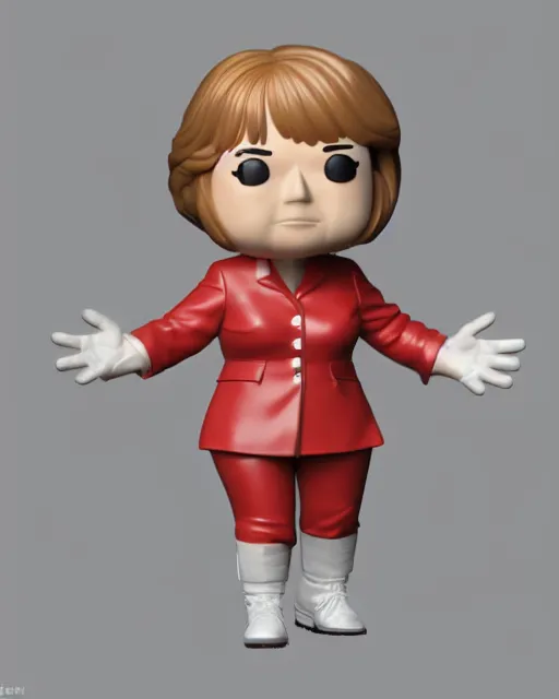 Image similar to full body 3d render of funko pop angela merkel as a funko pop, studio lighting, white background, blender, trending on artstation, 8k, highly detailed