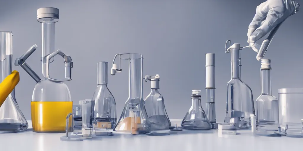 Image similar to instruments being used to mix chemicals, scientist, blender, 3d, apartment