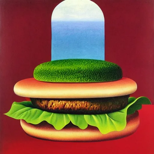 Image similar to hamburger, rene magritte