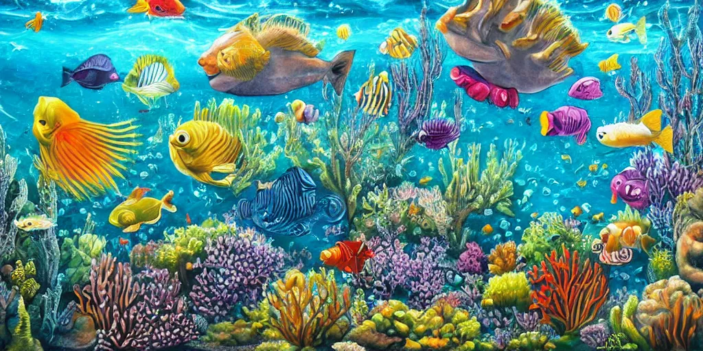 Image similar to detailed painting of underwater life