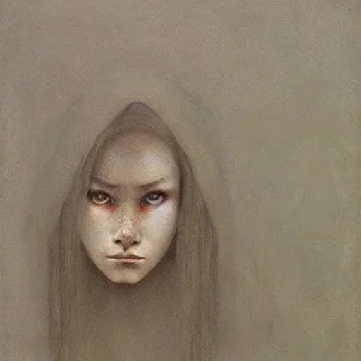 Prompt: portrait painting of 16 years old ((((((((((((werewolf)))))))))))) human girl, by Beksinski