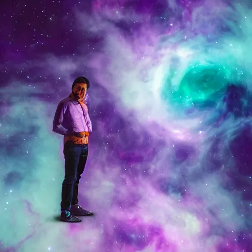 Prompt: anevil and terrifying creature in space in front of a purple nebula, canon eos r 3, f / 1. 4, iso 2 0 0, 1 / 1 6 0 s, 8 k, raw, unedited, symmetrical balance, in - frame