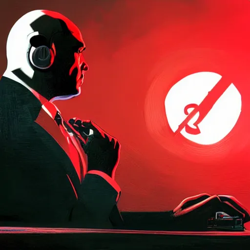 Image similar to a portrait of agent 4 7 laying down listening to music in front of large stereo speakers, black background, red rim light, highly detailed, smooth, sharp focus, art by maciej kuciara