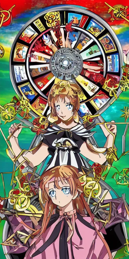 Image similar to Wheel of Fortune tarot card anime style