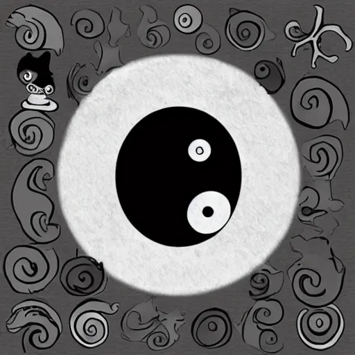 Prompt: whimsical yin Yang sea creatures as old black and white fleischer animation