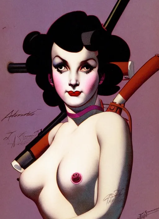 Image similar to a portrait of a pretty sewer punk young lady by alberto vargas