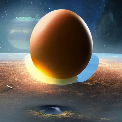 Prompt: the planet earth is the yolk of a galactic egg. the egg is cracked open and earth falls out. digital art, dramatic lighting, comedy, science fiction, concept art, epic fantasy, surreal.