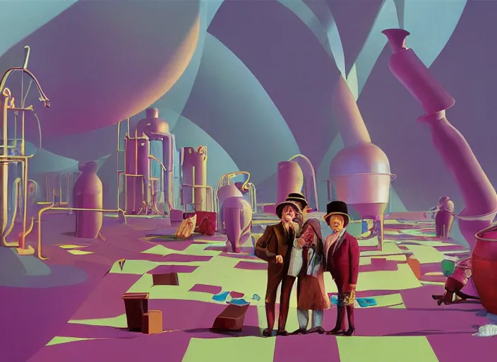 Image similar to film still of Willy Wonka's and the Chocolate Factory 1971 artwork made by Sergey Kolesov