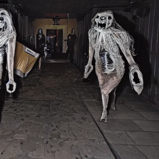 Prompt: photo of nightmare fuel walking through your door at night