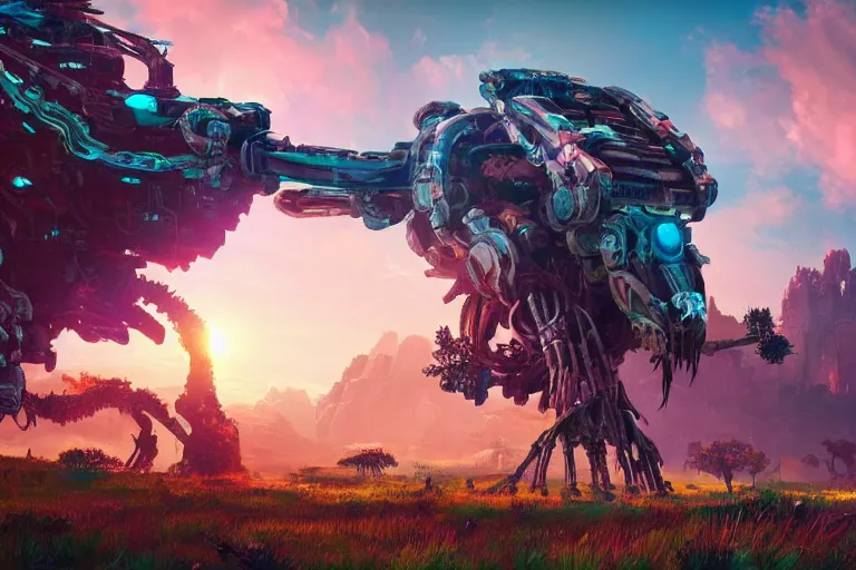 Image similar to snapmaw machine mecanical creature robot of horizon forbidden west horizon zero dawn bioluminiscence global illumination ray tracing hdr fanart arstation by ian pesty and alena aenami artworks in 4 k