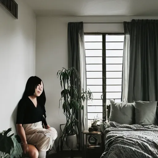 Image similar to cozy asian home, ambient, moody, couple, tiny
