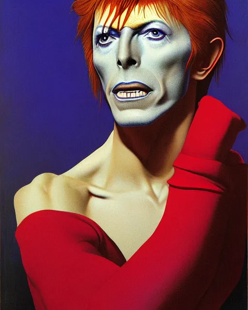 Image similar to david bowie as a ziggy stardust by jean auguste dominique ingres by thomas blackshear