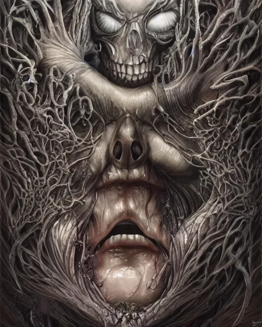Image similar to death is swallowed up in victory, very detailed and beautiful womans face, screaming with fear, artwork by artgerm, centered shot, wide angle, full body, elfpunk, artwork by naoto hattori, giger, landscape art by john howe