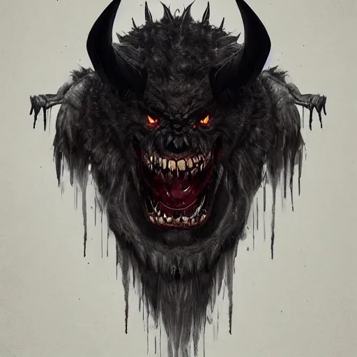 Prompt: portrait of a demonic huge hulking creature with giant black bat wings, muscular and terrifying, unsettling, creepy, epic hairy monster terrifying covered in dark fur and matted mud with white eyes, artstation, cgsociety