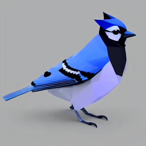 Image similar to Low polygon render of a blue jay on a white background, isometric 3d, ultra HD