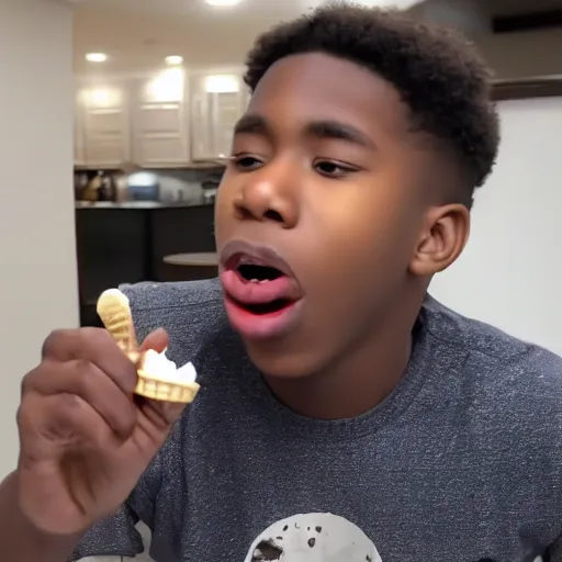 Image similar to YoungBoy never broke again eating ice cream 4K quality super realistic