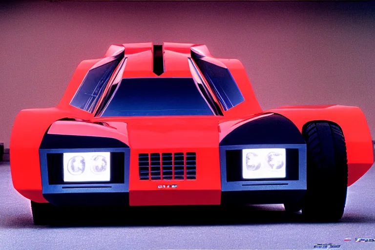 Image similar to designed by giorgetto giugiaro stylized poster of mad max's pursuit special v 8 interceptor concept, thick neon lights, ektachrome photograph, volumetric lighting, f 8 aperture, cinematic eastman 5 3 8 4 film