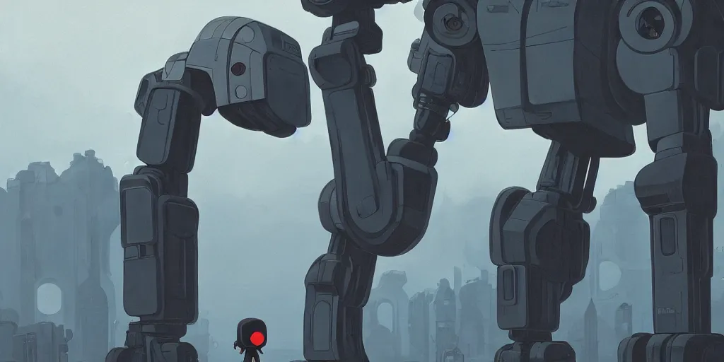 Image similar to Iron Giant, Portrait, Subject in Middle, Subject in center, Rule of Thirds, Retrofuturism, Simon Stålenhag