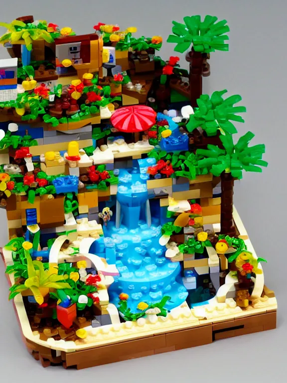 Image similar to miniature isometric lego diorama of tropical yogurt