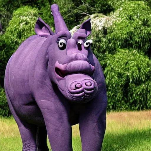 Image similar to big sir is a monster hybrid of a donkey, hippo, elephant, and a little bit shrek, dark purple colored skin