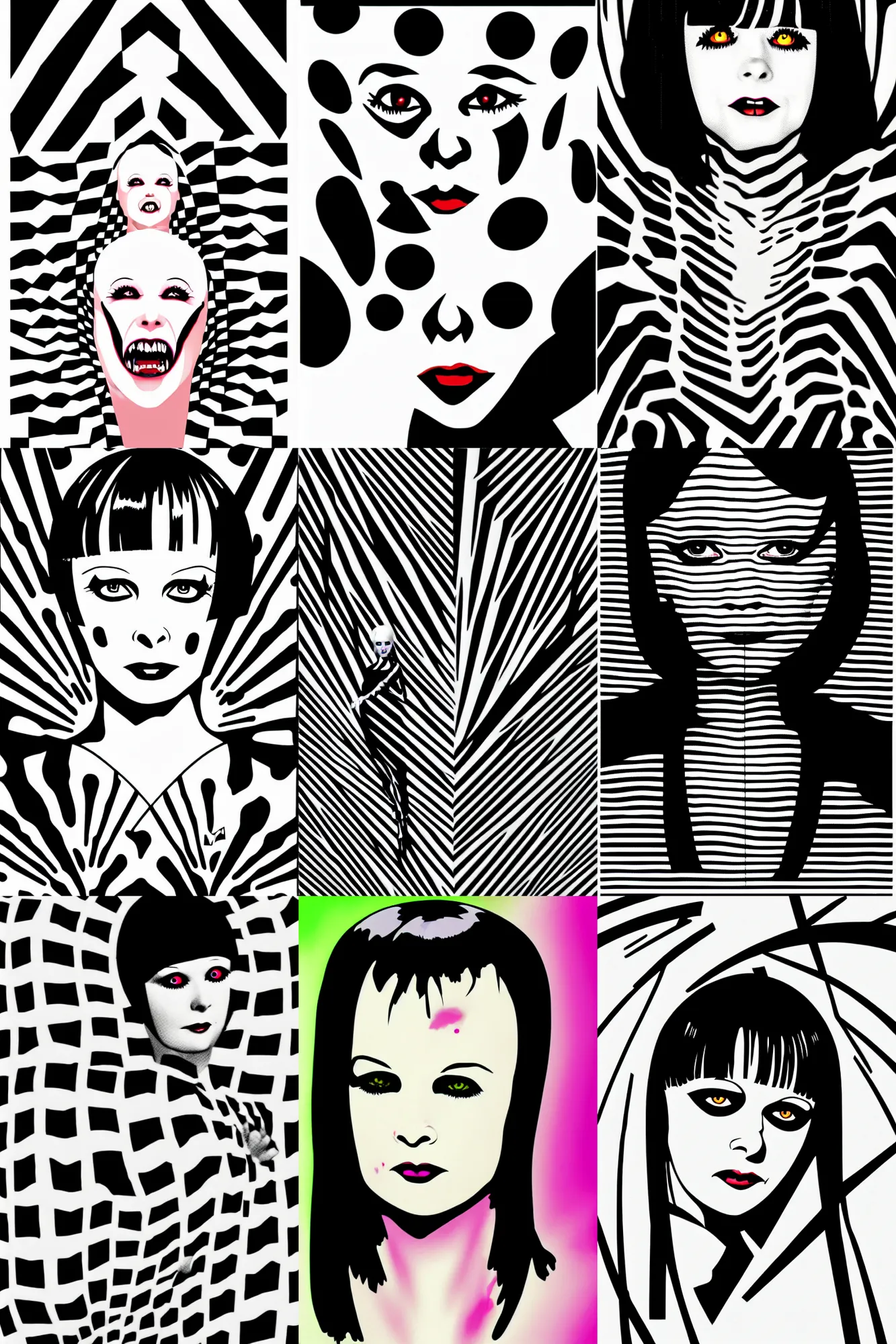 Prompt: vector logo of mary louise brooks as a zombie, ross tan, op art