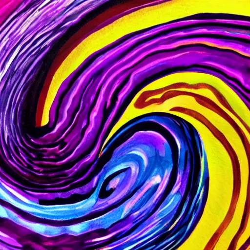 Image similar to abstract acrylic of a spiral vortex, purple magenta blue iridescent colors, dynamic curves, pouring techniques