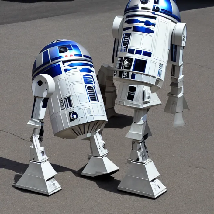 Image similar to anthropomorphized r 2 d 2 strutting around