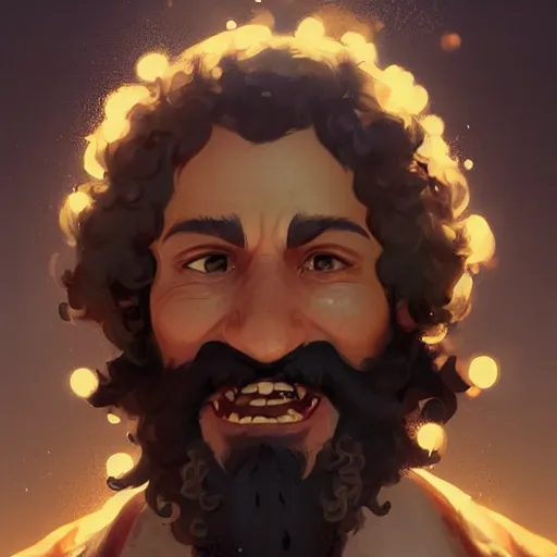 Prompt: a happy merchant jew wearing kippah!!!, evil, tricky, black curly beard, black curly hair, black eyes, hooked nose, by greg rutkowski, artstation, by artgerm, by wlop