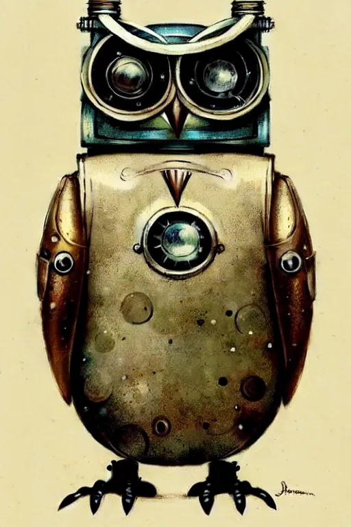 Image similar to (((((1950s retro robot steampunk owl . muted colors.))))) by Jean-Baptiste Monge !!!!!!!!!!!!!!!!!!!!!!!!!!!!!!