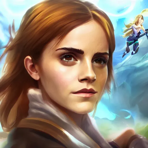 Image similar to Emma Watson in League of Legends. Legendary Skin. In game capture