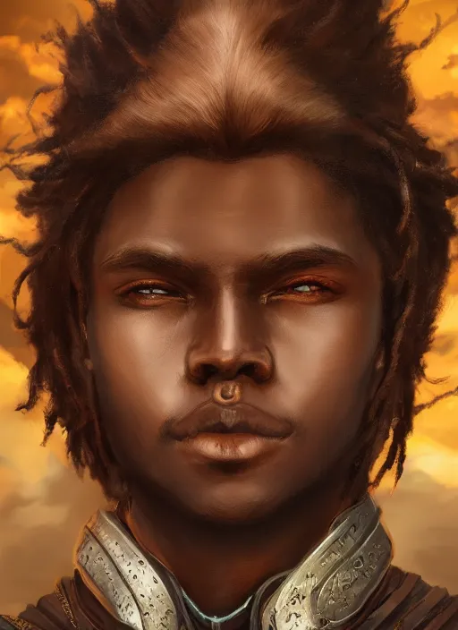 Image similar to An epic fantasy comic book style portrait painting of a young dark skinned long haired boy peasant with intelligent eyes in the style of the wheel of time, unreal 5, DAZ, hyperrealistic, octane render, cosplay, RPG portrait, dynamic lighting