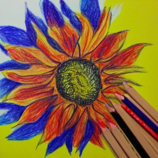 Prompt: crayon drawing of a sunflower, drawn by a 6 year old, photorealistic