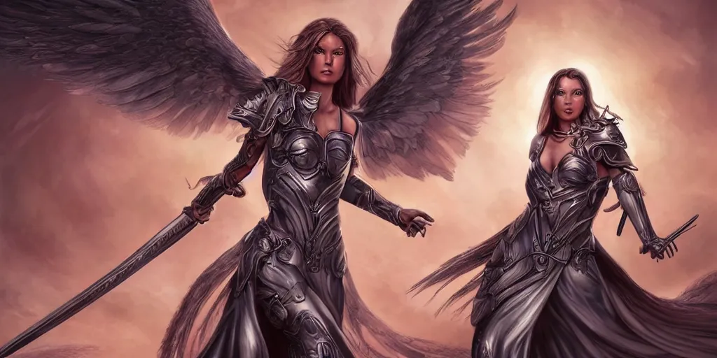 Image similar to female angel warrior. digital art, detailed by magali villeneuve