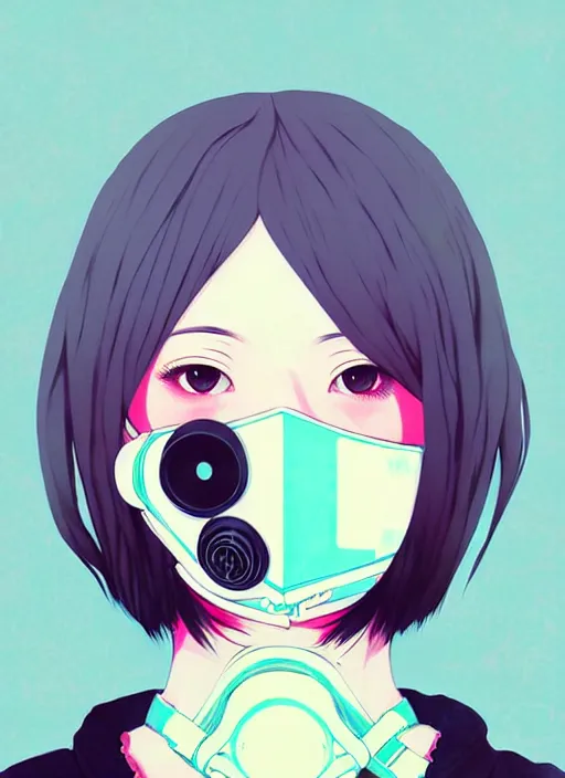 Image similar to singular girl with wearing gas mask, very anime!!! anime!! intricate details, aesthetically pleasing pastel colors, poster background, art by conrad roset and ilya kuvshinov