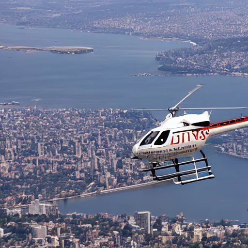 Prompt: photograph airbus helicopter taking off over the hudson river HD 4k