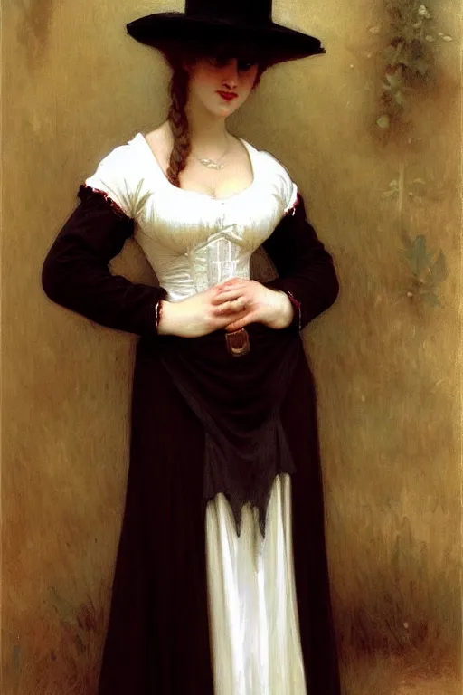 Prompt: victorian vampire in a big hat, white dress, painting by rossetti bouguereau, detailed art, artstation