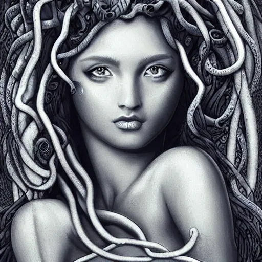 Image similar to medusa, beautiful girl by Sam Yang